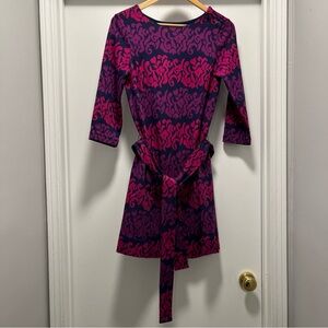 Lilly Pulitzer Dress Womens M Jonah Jacquard Sweater Purple Pink Navy Belted